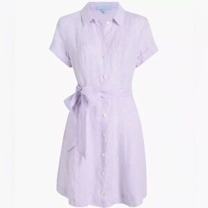 NWT • Hill House Belted Linen “Laura” Dress in lilac stripe • XS